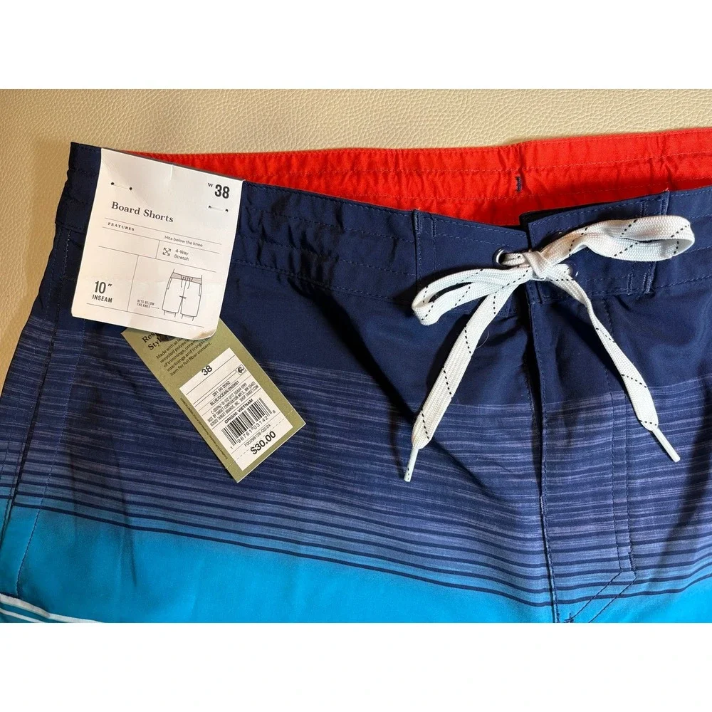 Men's 38 waist Blue Striped Board Shorts NWT